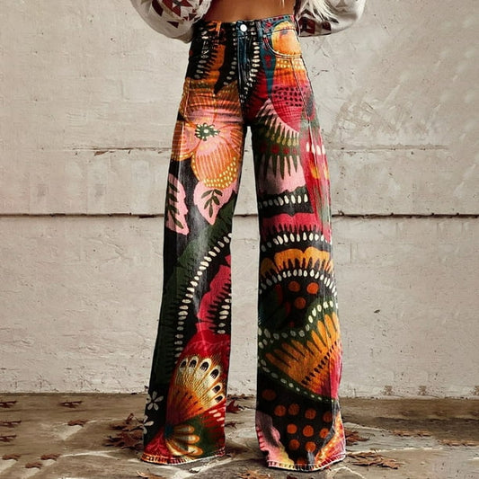 Cora - Vintage Floral Print Wide Leg Pants